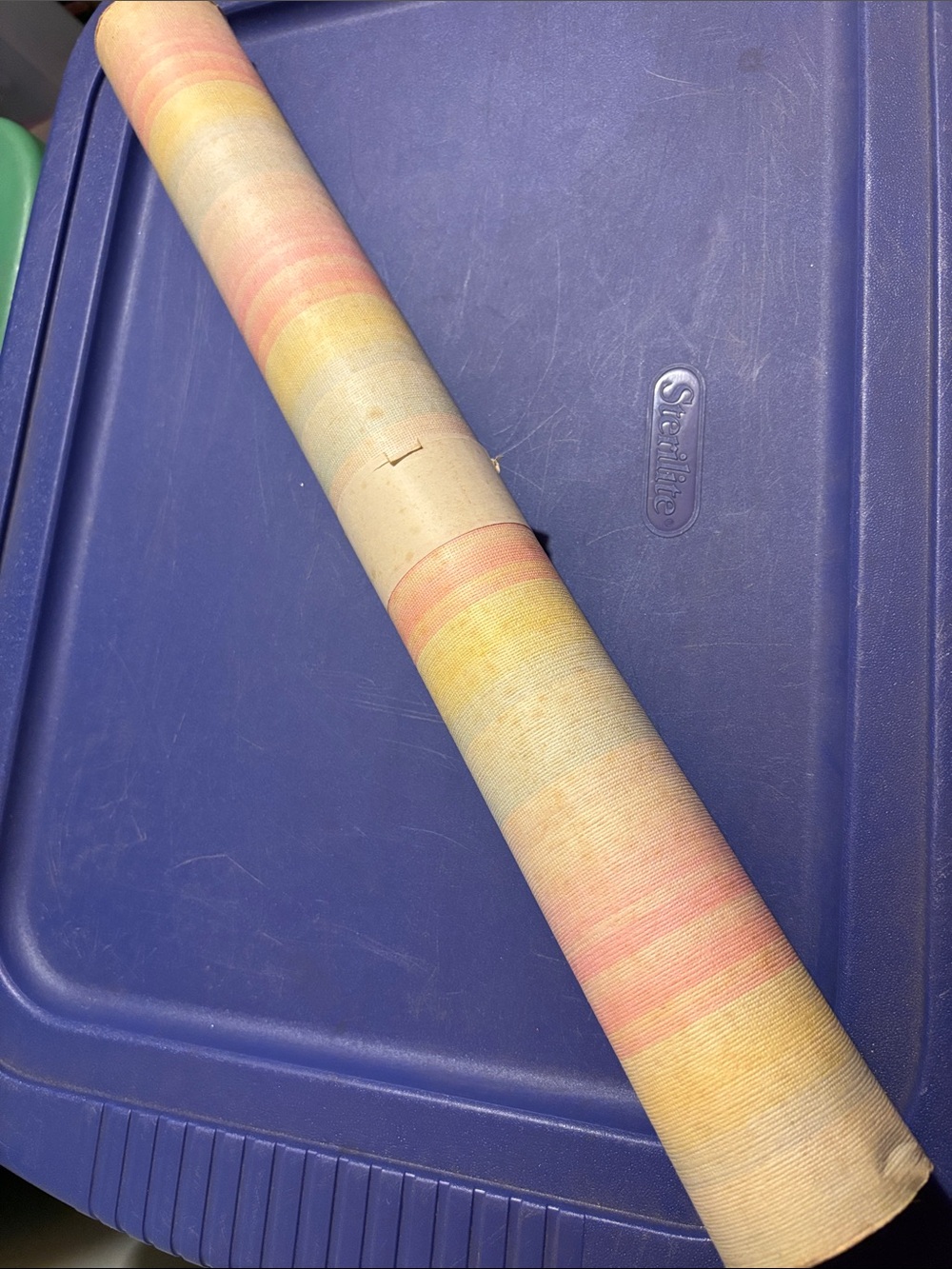 Vintage Striped Wallpaper Roll in Pastel Yellow and Pink and blue